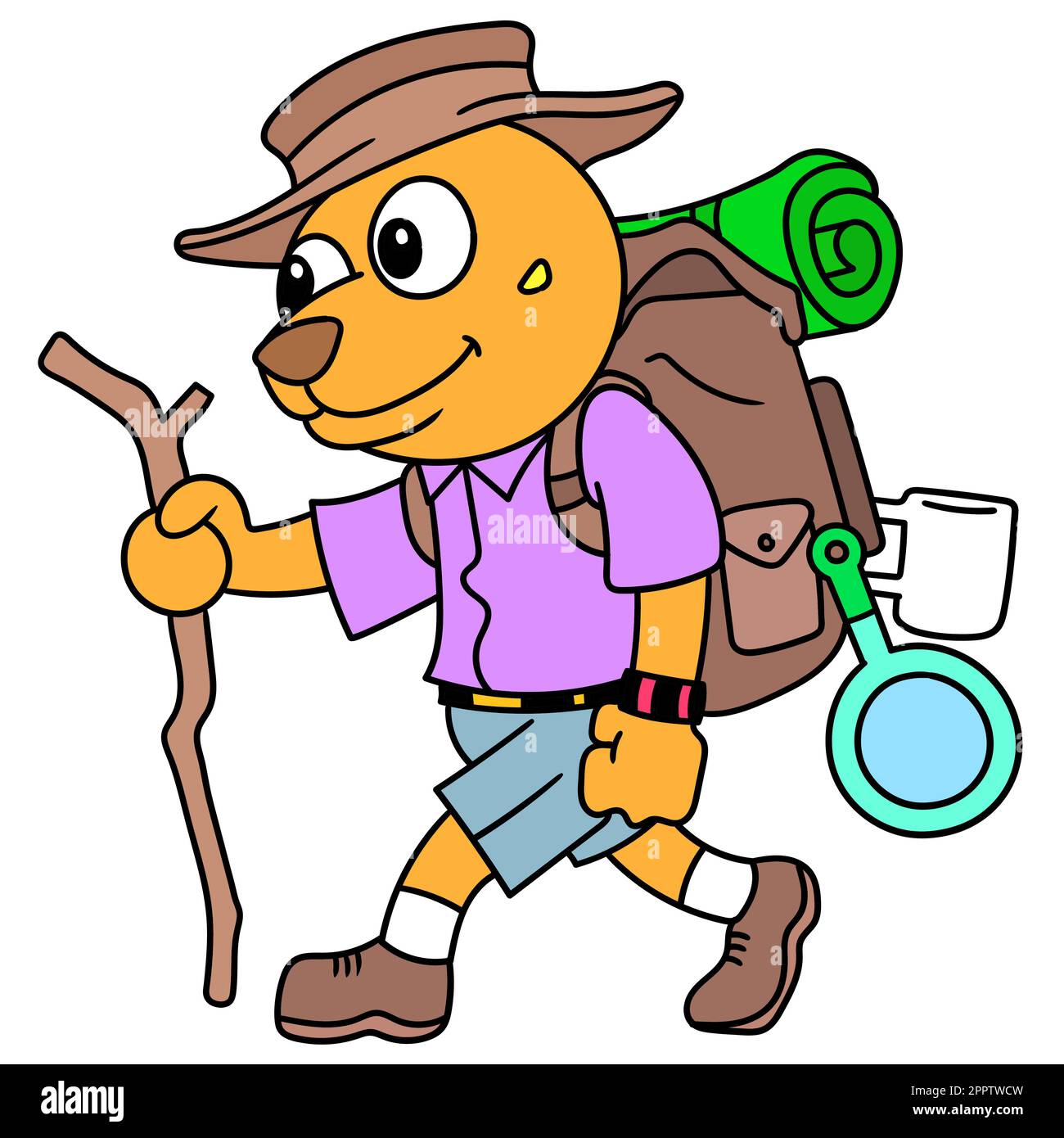 un avventuroso scout ragazzo, doodle icona immagine kawaii Illustrazione Vettoriale