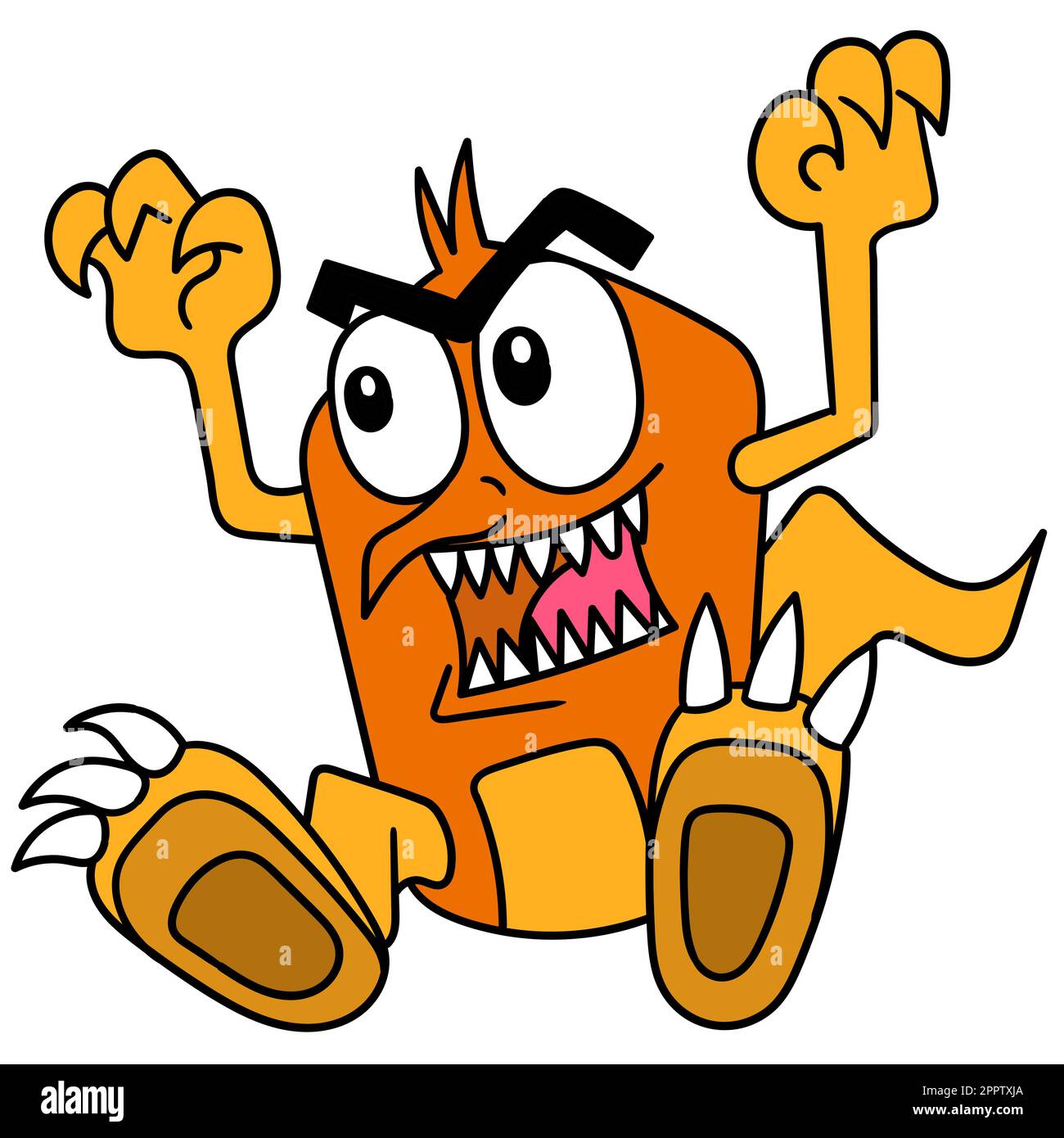 mostri spaventosi con denti affilati hanno cercato di mordere, doodle icona immagine kawaii Illustrazione Vettoriale