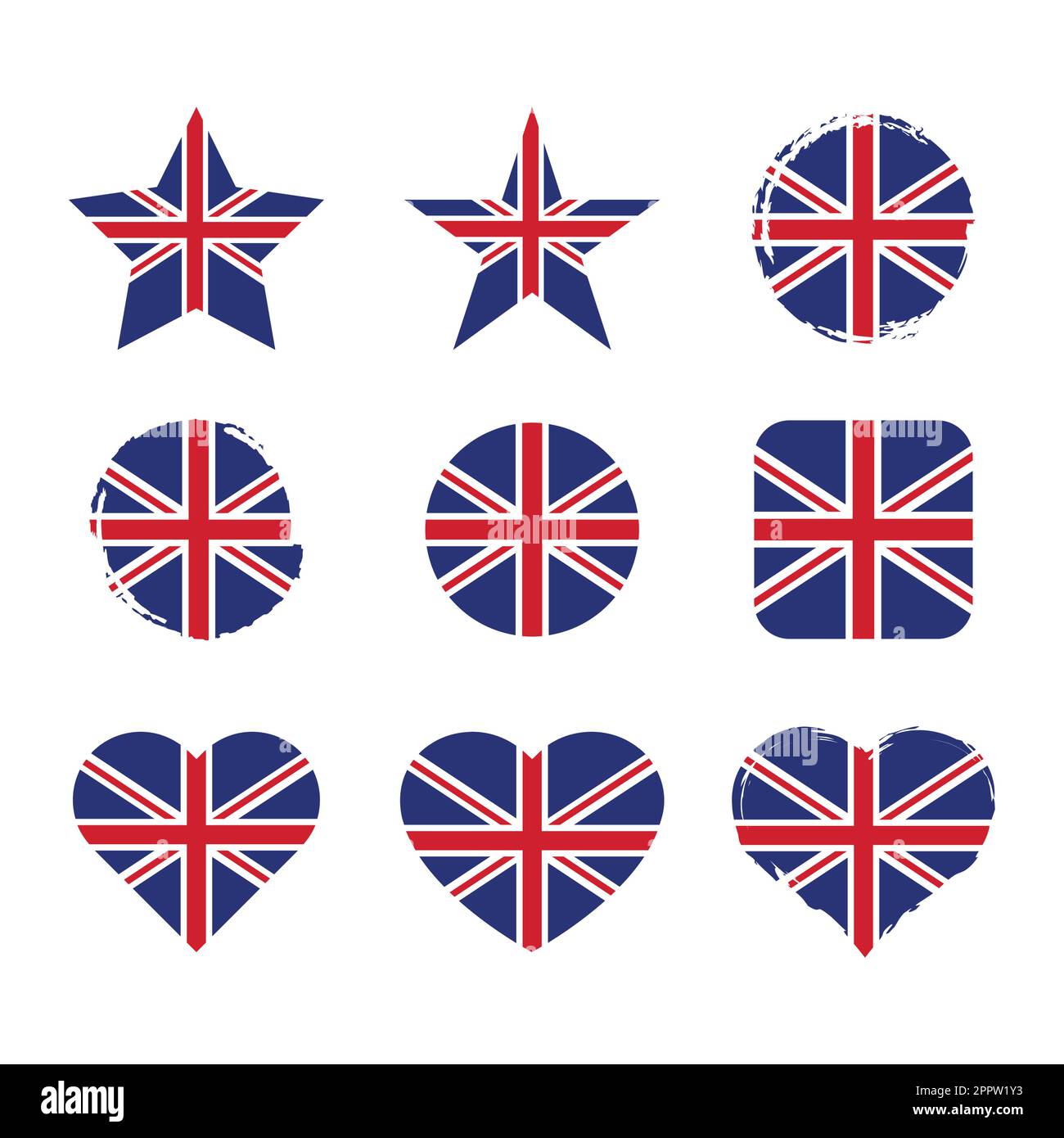 Set di flag del cuore e del cerchio vettoriale UK Illustrazione Vettoriale