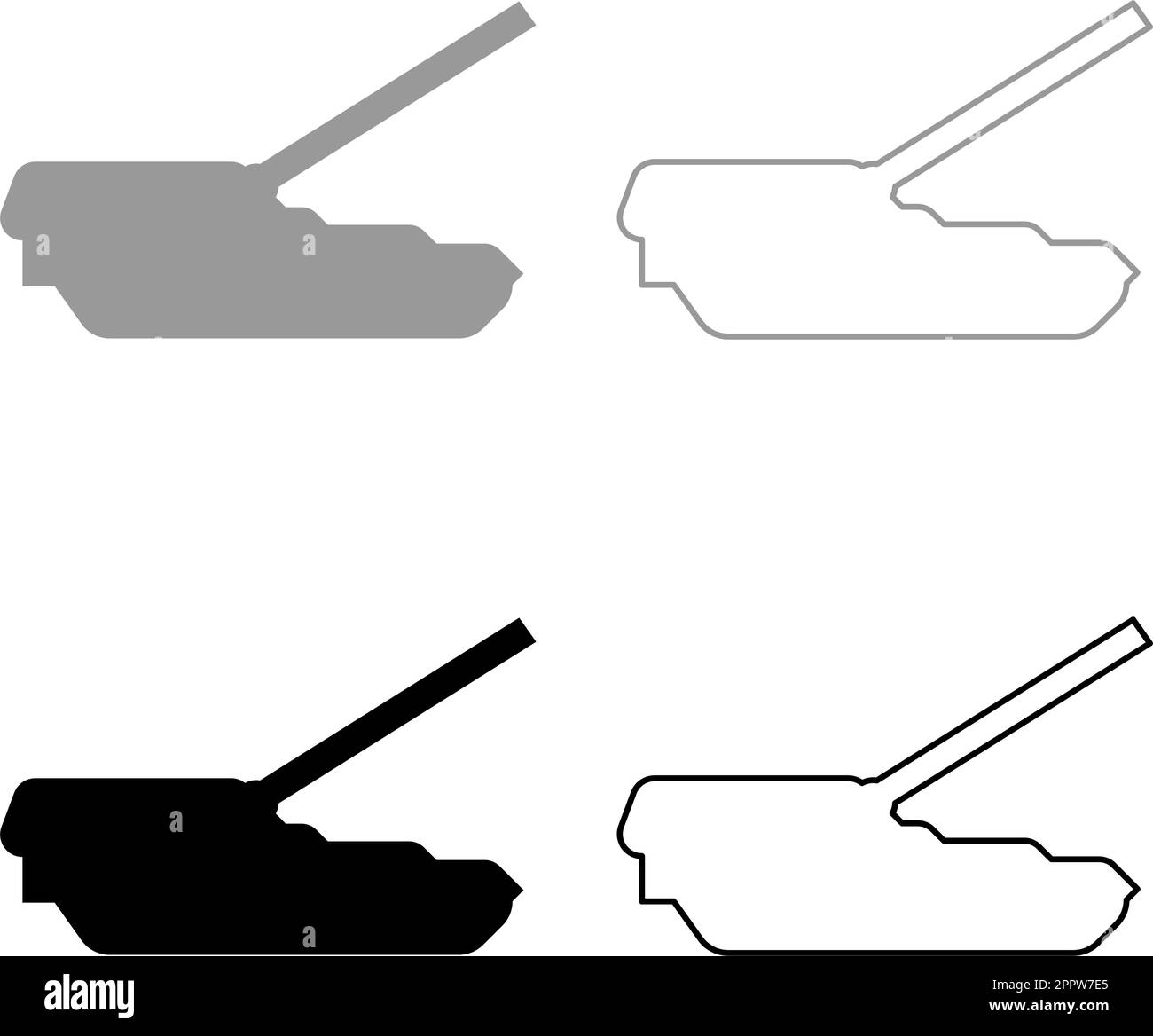 Sistema di artiglieria semovente howitzer set Icon grigio nero colore vettore illustrazione immagine riempimento solido contorno linea sottile piatto stile Illustrazione Vettoriale