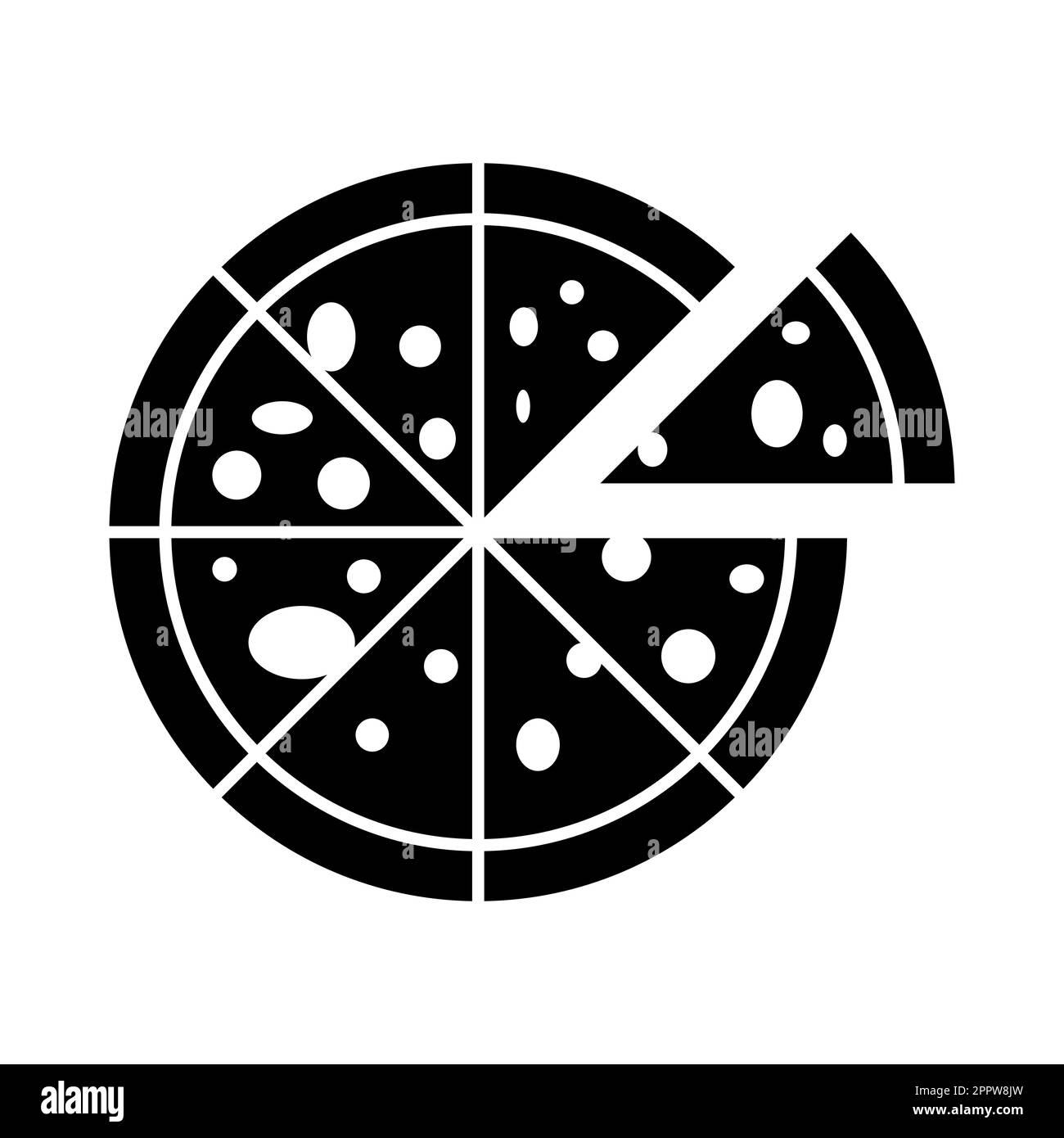 Icona vettoriale nera pizza su sfondo bianco Illustrazione Vettoriale