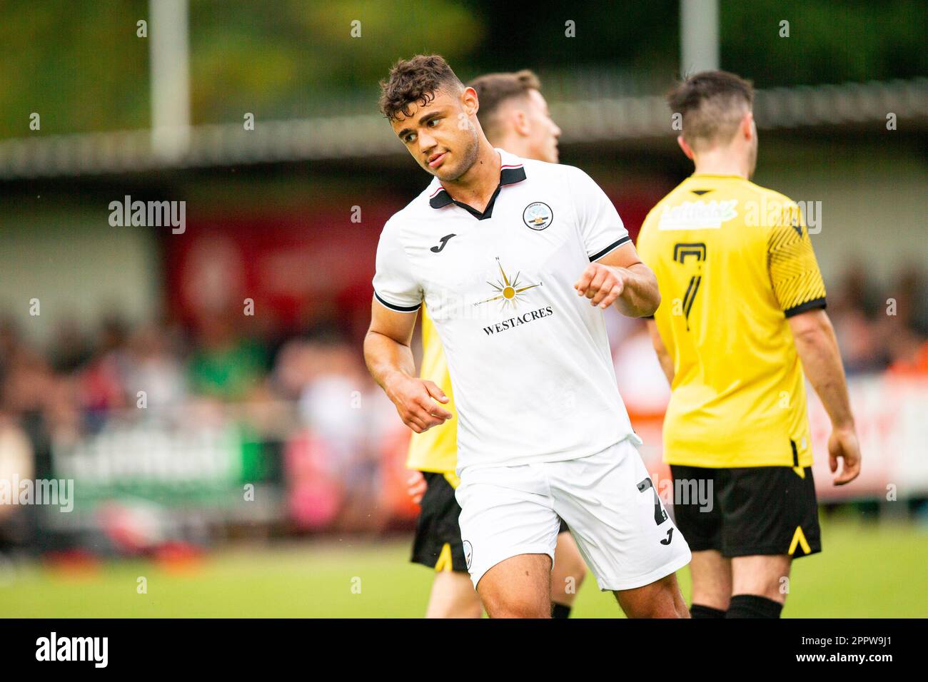 Kai Ludvigsen di Swansea City festeggia il primo goal.Briton Ferry Llansawel v Swansea City U23 in un pre-stagione amichevole sul 27th J Foto Stock