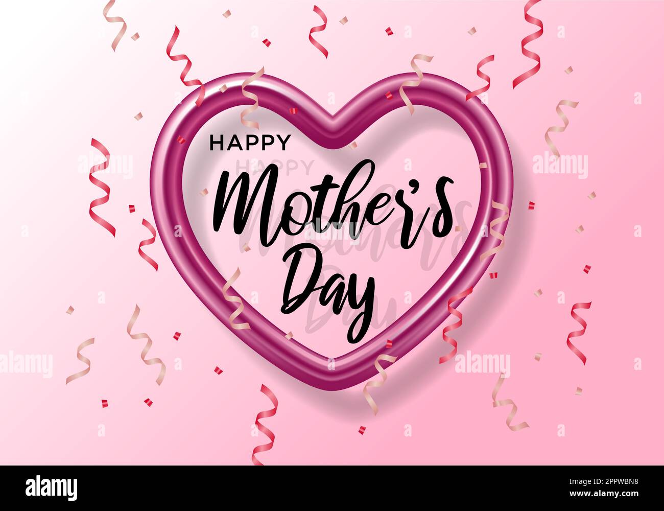 Design decorativo a palloncino con testo Happy Mamma Day, festa della mamma biglietto d'auguri. Elemento di progettazione dell'illustrazione vettoriale Foto Stock