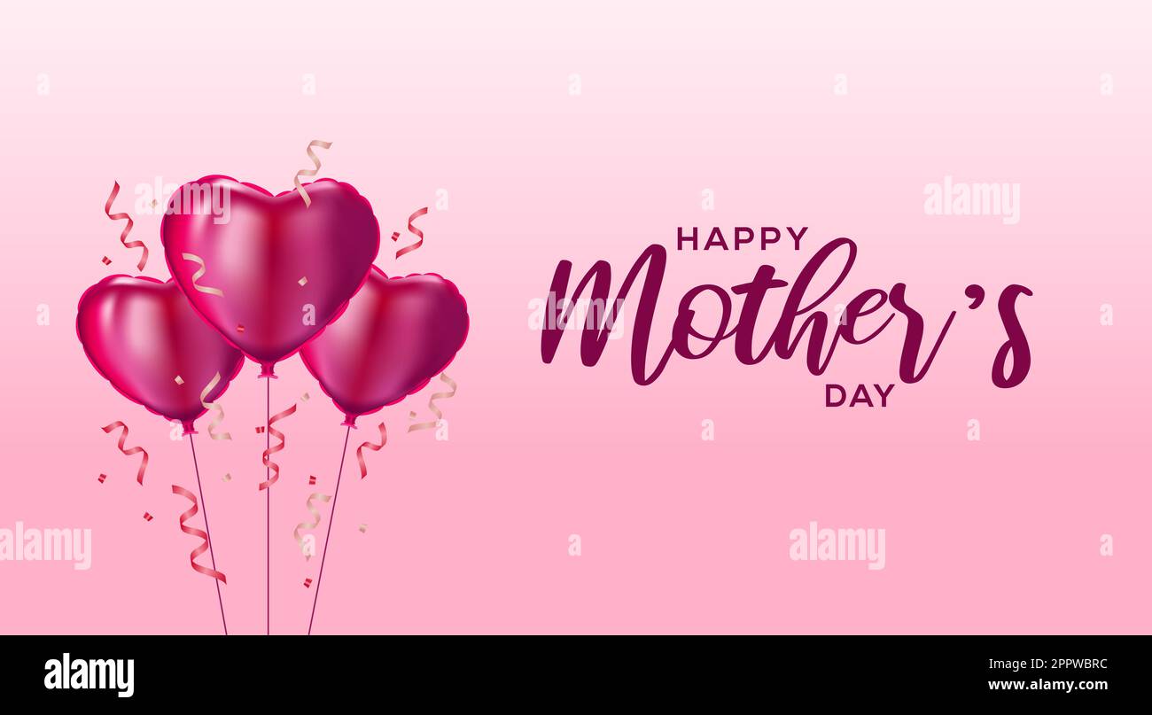 Illustrazione palloncini rossi con confetti, banner per la festa della mamma. Elemento di disegno dell'illustrazione del vettore relativo alla festa della mamma Foto Stock