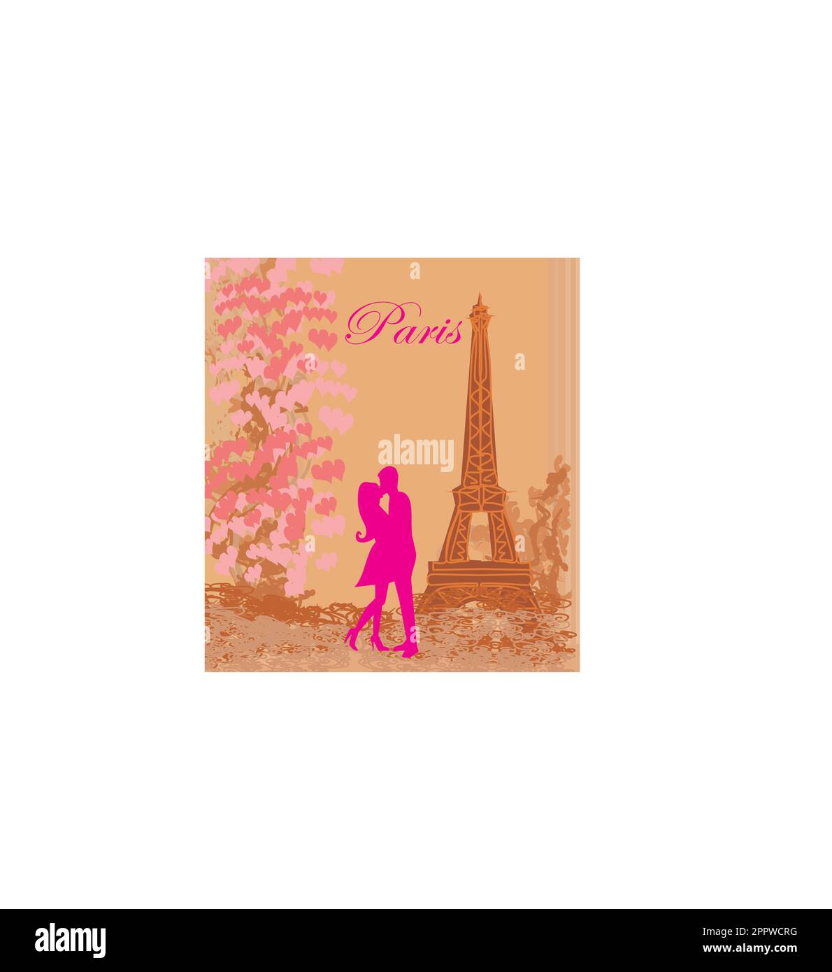 Coppia romantica a Parigi kissing vicino alla Torre Eiffel Illustrazione Vettoriale