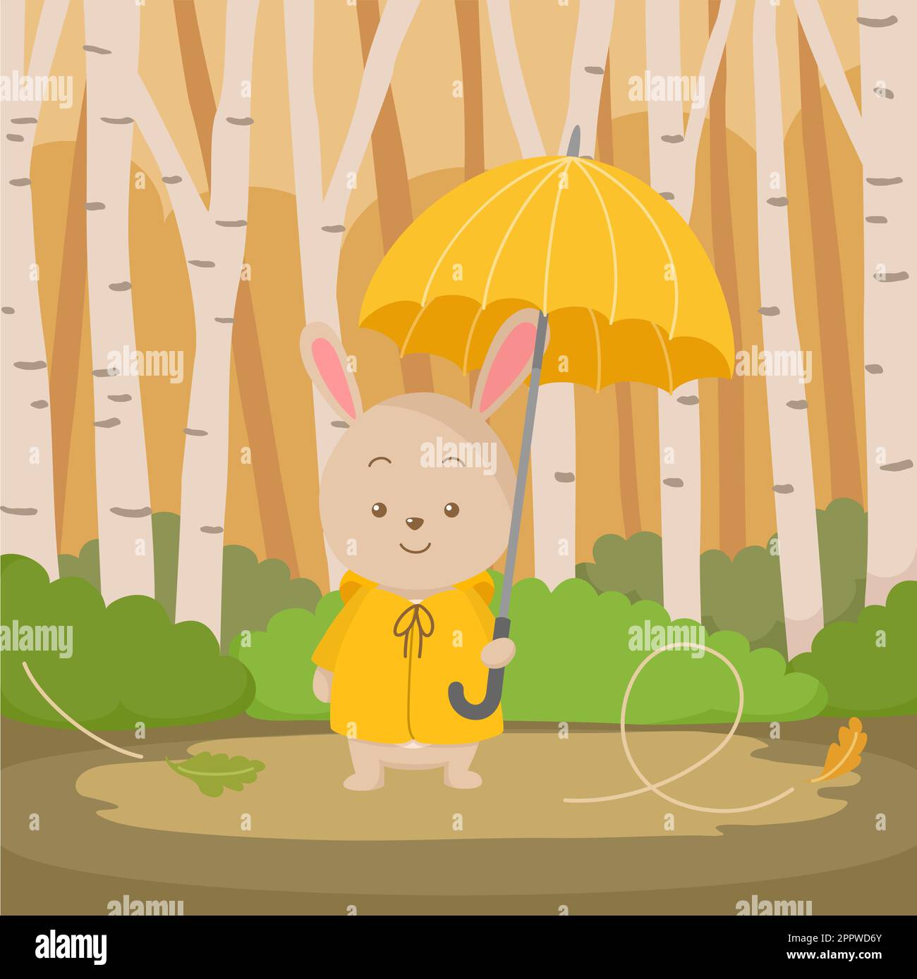 carino coniglio cartone animato che tiene ombrello Illustrazione Vettoriale