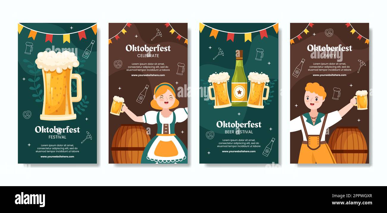 Oktoberfest Beer Festival Social Media Stories Template Cartoon background Vector Illustration Illustrazione Vettoriale