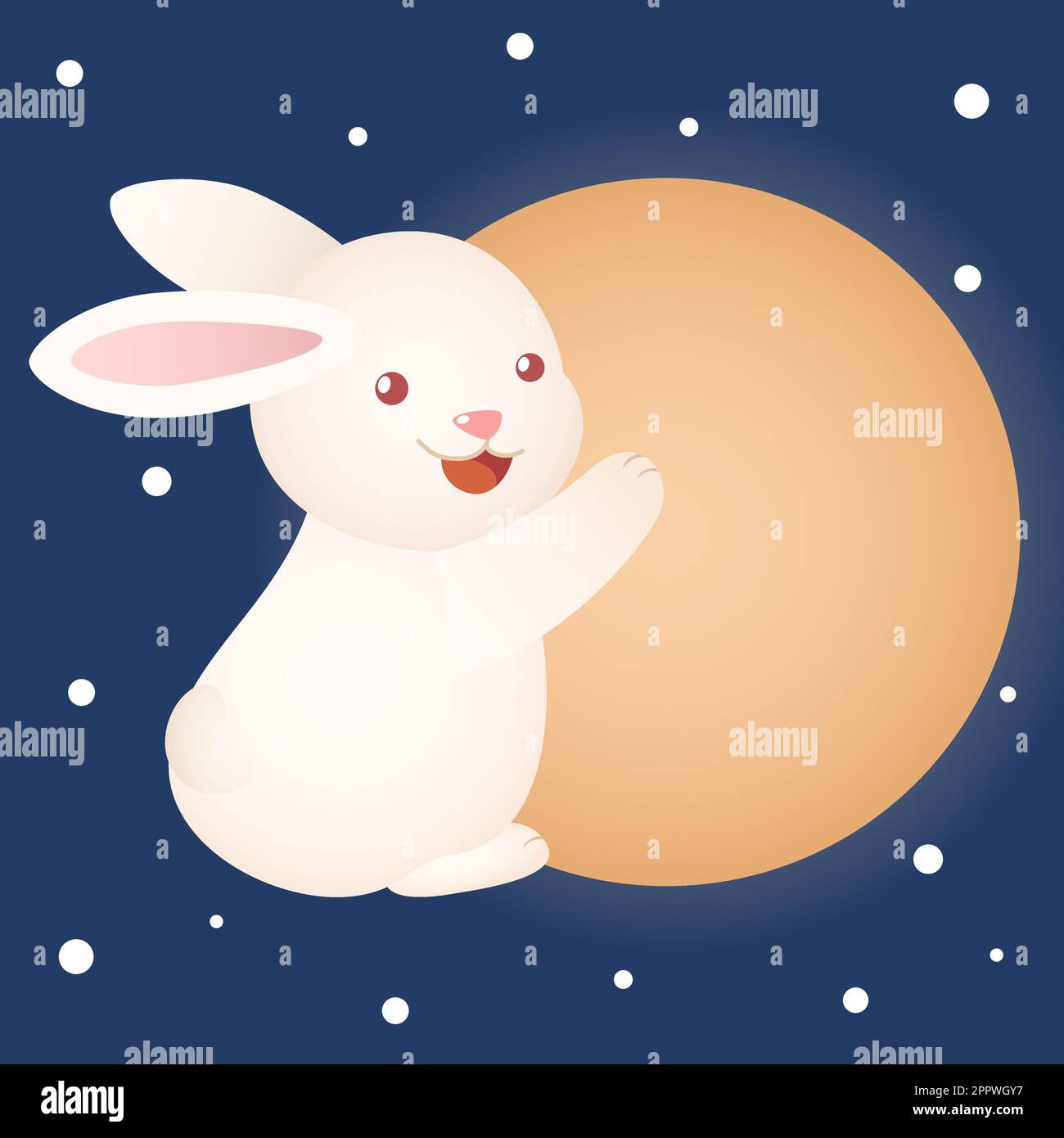 carino festa di metà autunno coniglietto coniglio che abbraccia la luna grande Illustrazione Vettoriale