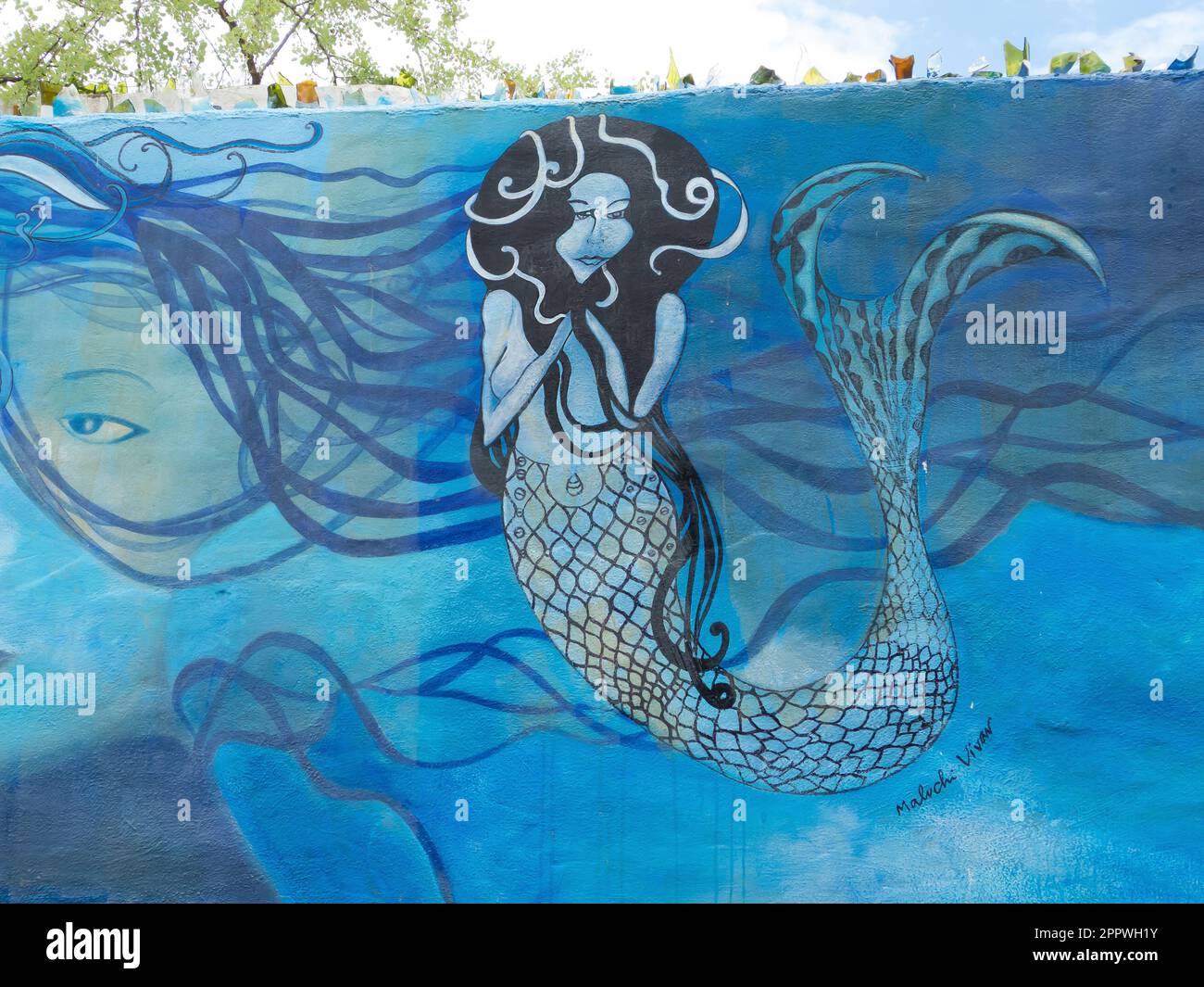 Mermaid murale, Puerto Ayora, Santa Cruz, Isole Galapagos, Ecaudor. Foto Stock