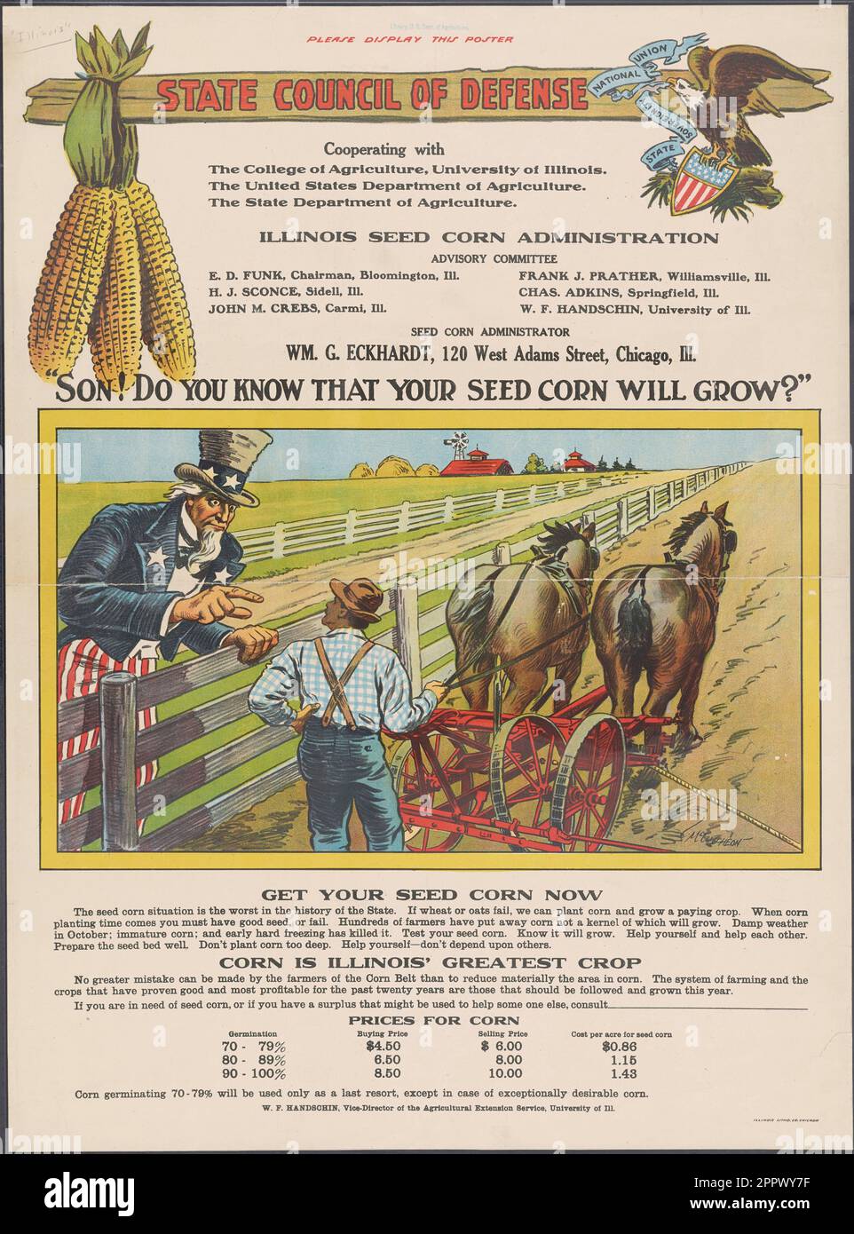 Figlio! sapete che il vostro grano di seme crescerà? : Get your seed corn now corn is Illinois Greatest crop : prices for corn Publication date 1914 Foto Stock