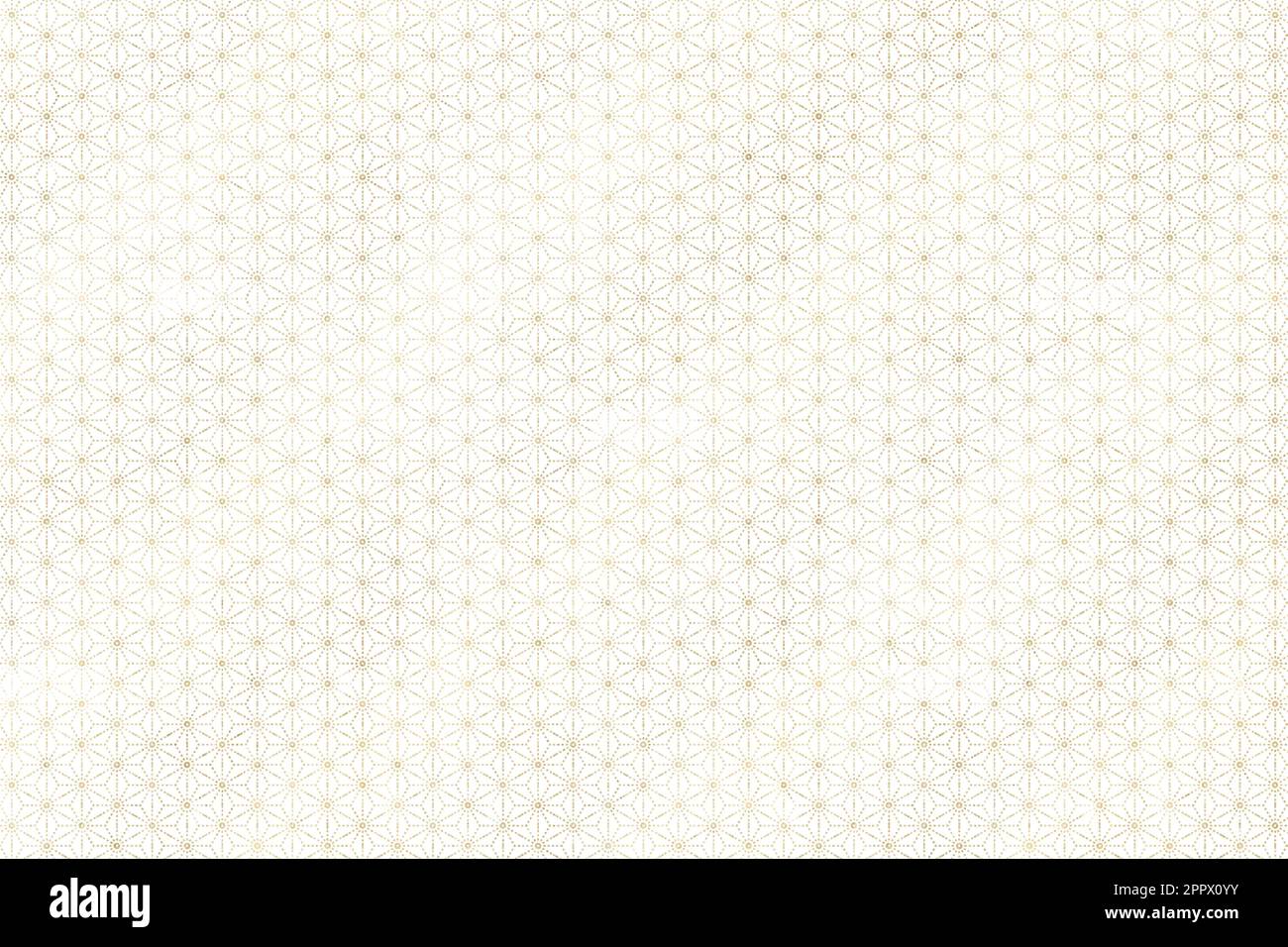 Modello a foglia di canapa bianca e dorata in linea tratteggiata. Tradizionale motivo geometrico ed esagonale giapponese. Sfondo texture simile a Washi Foto Stock