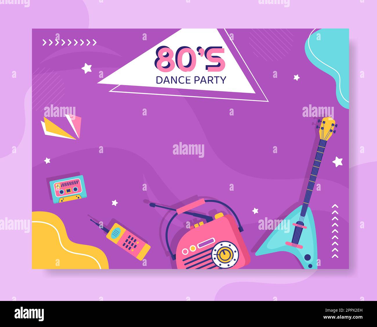 80s Party Photocall Template Flat Cartoon background Vector Illustration Illustrazione Vettoriale