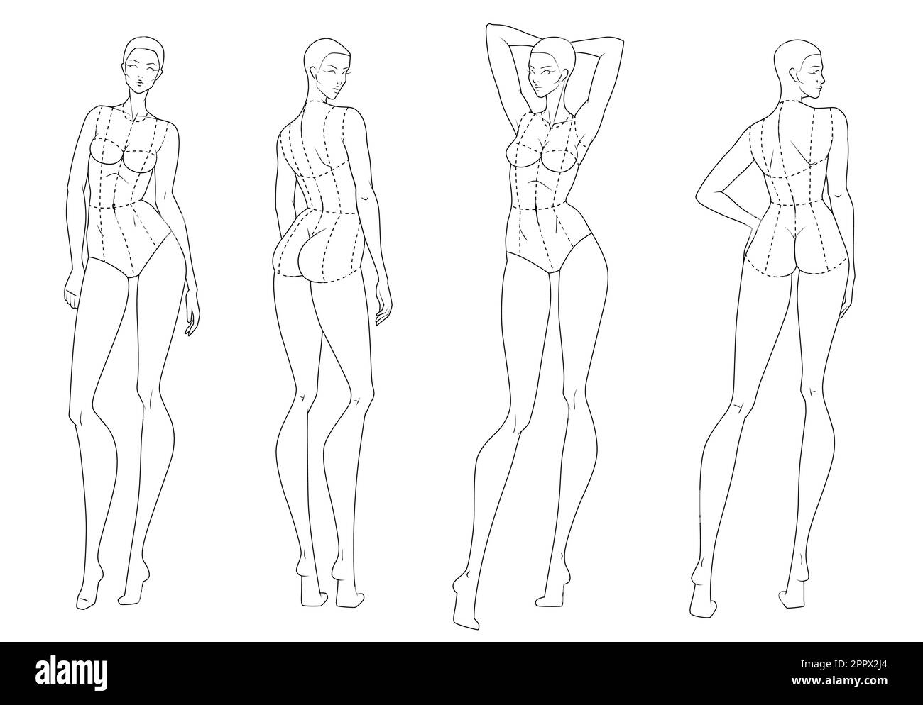 Moda figura dieci teste modello di design croquis Illustrazione Vettoriale