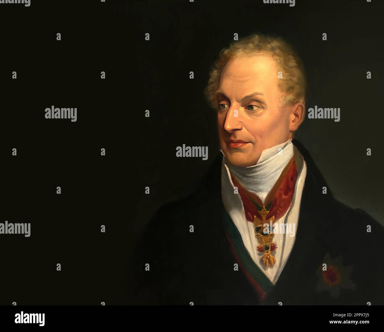 Ritratto del principe Klemens Wenzel von Metternich, 1773-1859, statista dell'Austria imperiale, edito in digitale secondo un dipinto Foto Stock