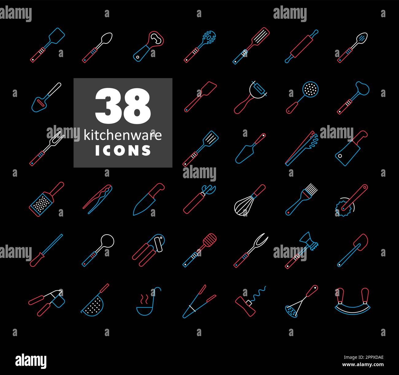 Set icone vettoriali utensili da cucina e elettrodomestici da cucina Illustrazione Vettoriale