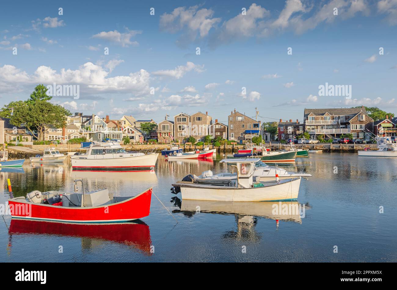 Barche da pesca ormeggiate nel porto di Rockport, Cape Ann, Essex County, Massachusetts, New England, Stati Uniti Foto Stock