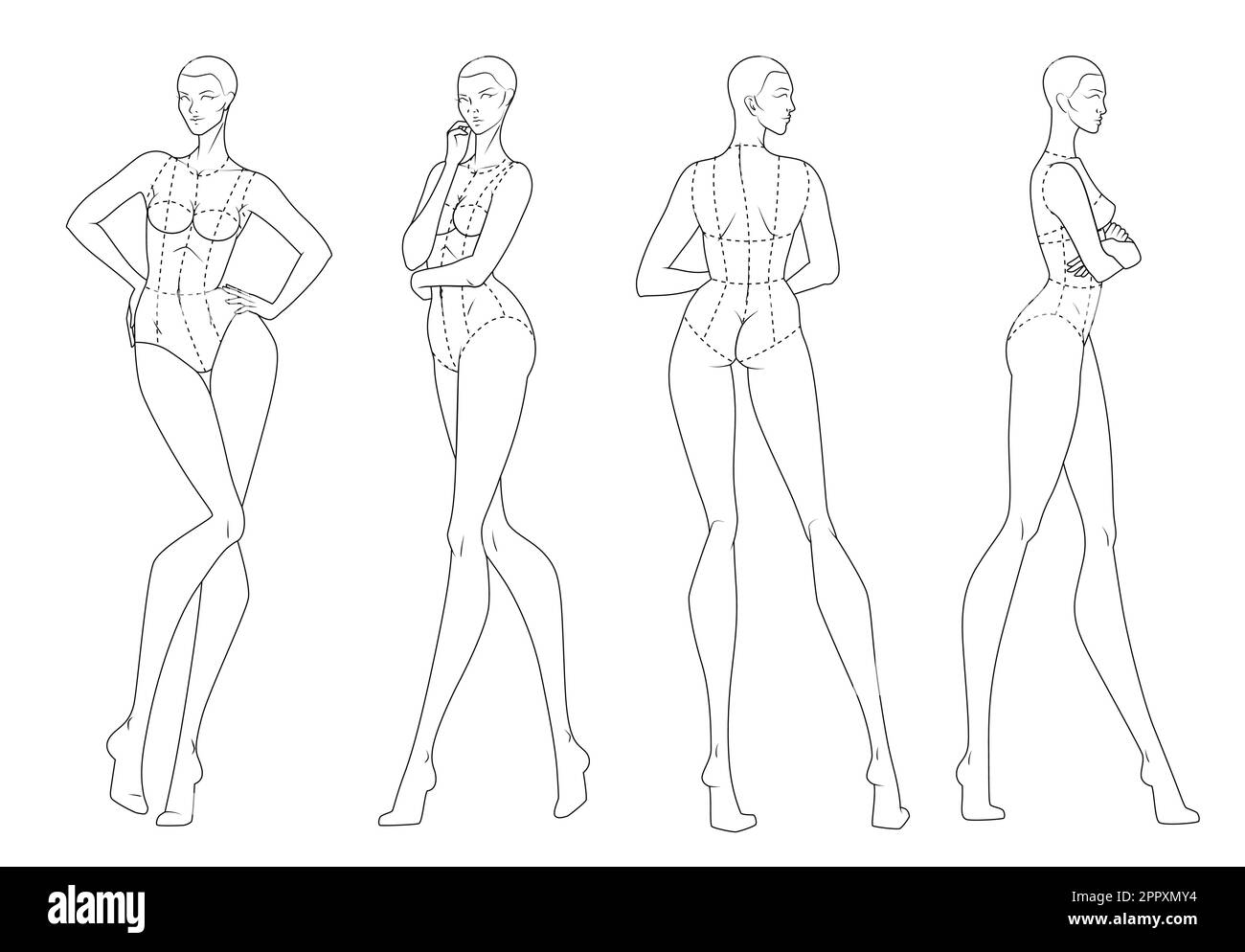 Moda figura dieci teste modello di design croquis Illustrazione Vettoriale