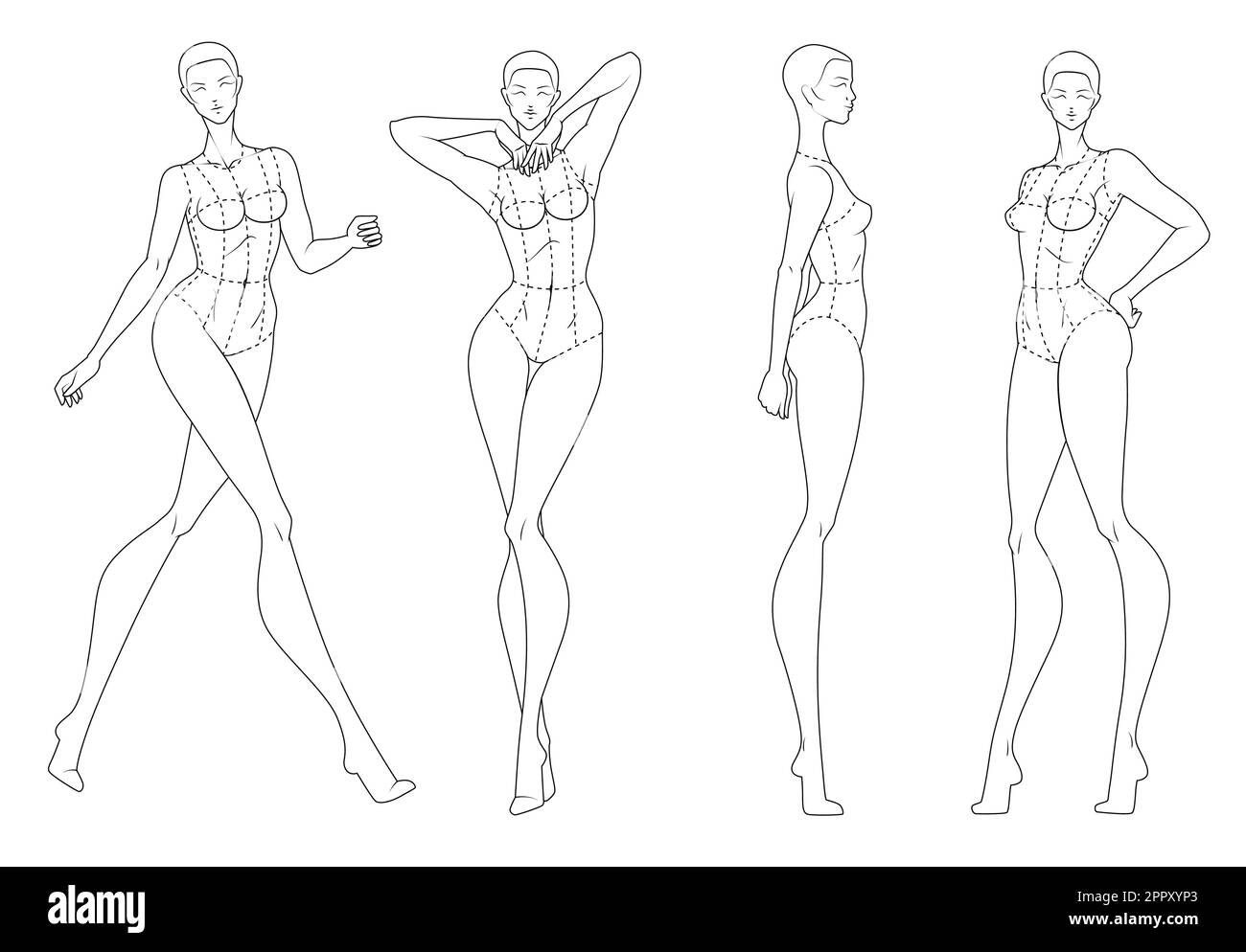 Moda figura dieci teste modello croquis indossando corpetto Illustrazione Vettoriale