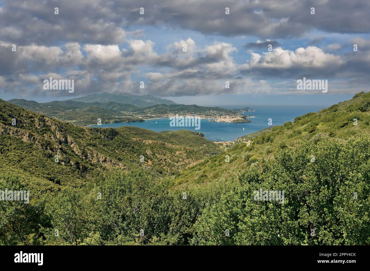 Vista su Portoferraio,Isola d'Elba,Toscana,mar mediterraneo,Italia Foto Stock