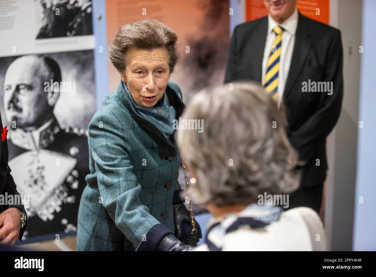 La principessa reale partecipa alla riapertura della HMS Caroline e della Pumphouse ad Alexandra Dock, nel quartiere Titanic di Belfast, a seguito di un lungo periodo di chiusura a causa della pandemia covida. Data immagine: Martedì 25 aprile 2023. Foto Stock