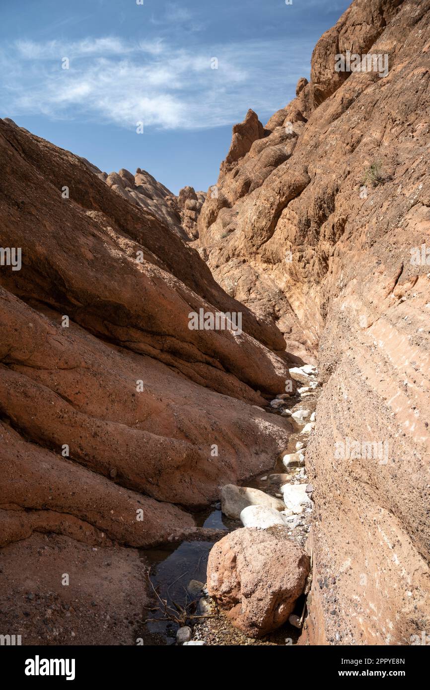 Formazioni rocciose note come dita delle scimmie nella valle del Dades. Foto Stock