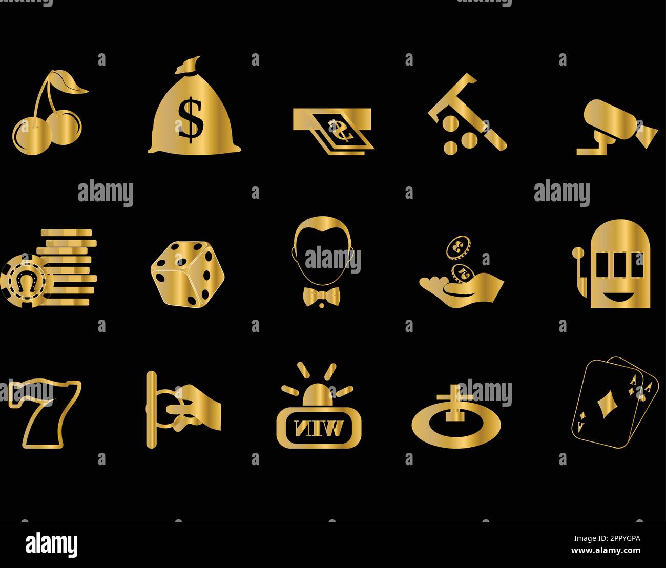 Icone Golden casino, simboli del gioco di poker Illustrazione Vettoriale