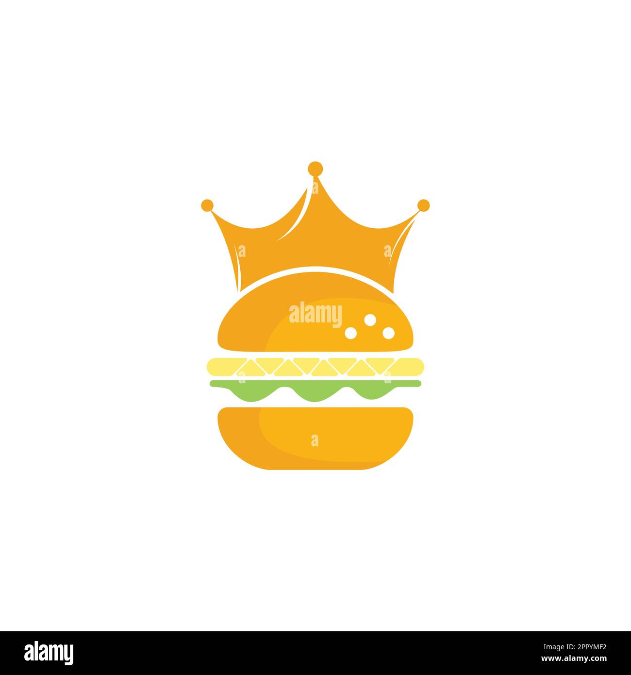 Burger King logo design vettoriale. Burger con logo Crown Icon concetto. Illustrazione Vettoriale