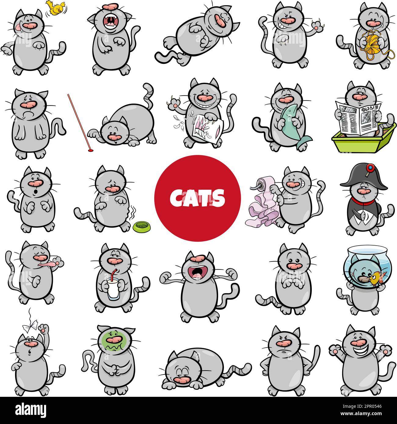 divertente cartoon gatto o cuccioli grandi set Illustrazione Vettoriale