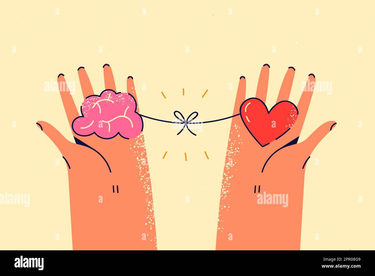 Persona che tiene il cuore e il cervello nelle mani Illustrazione Vettoriale