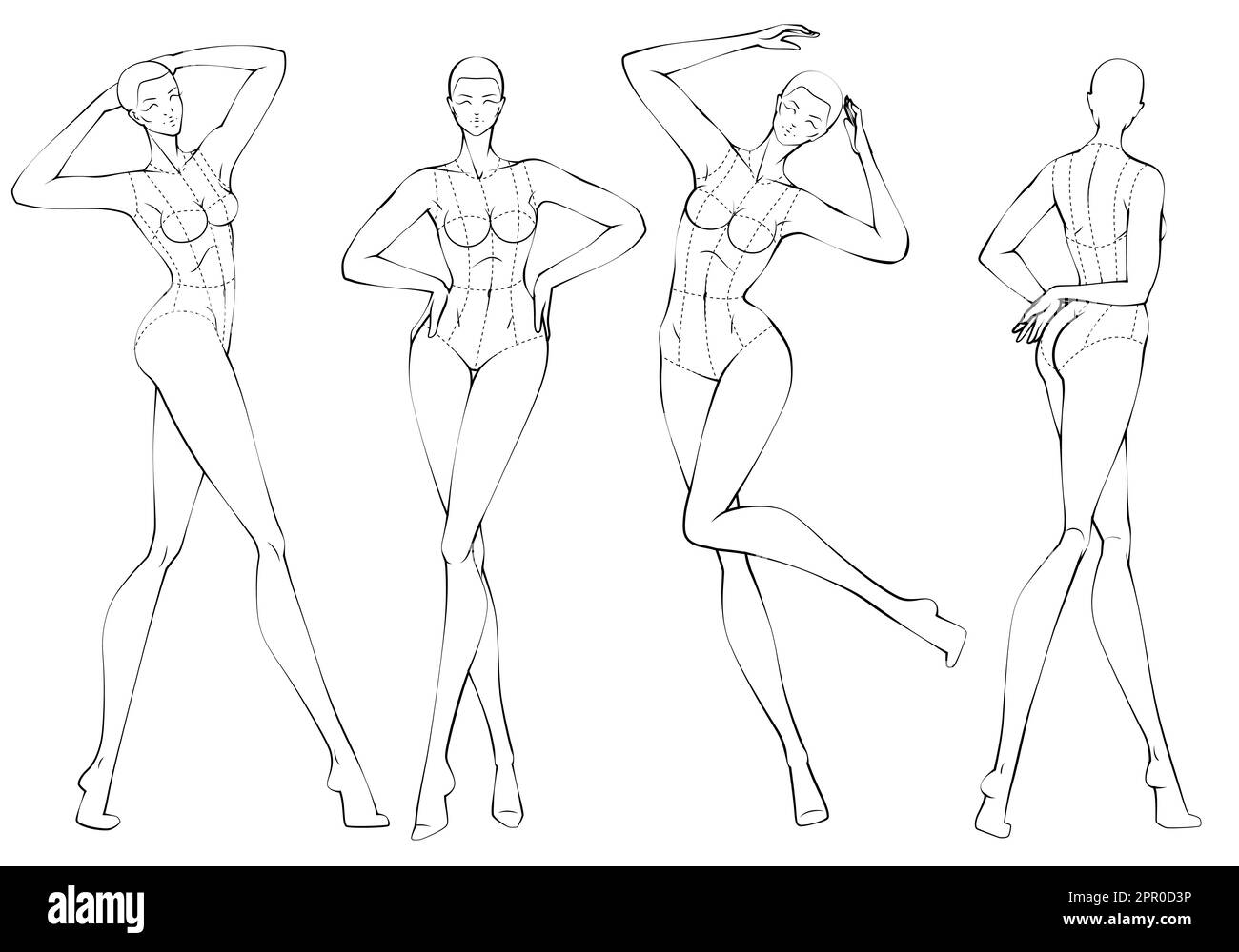 Moda figura dieci teste modello croquis indossando corpetto Illustrazione Vettoriale