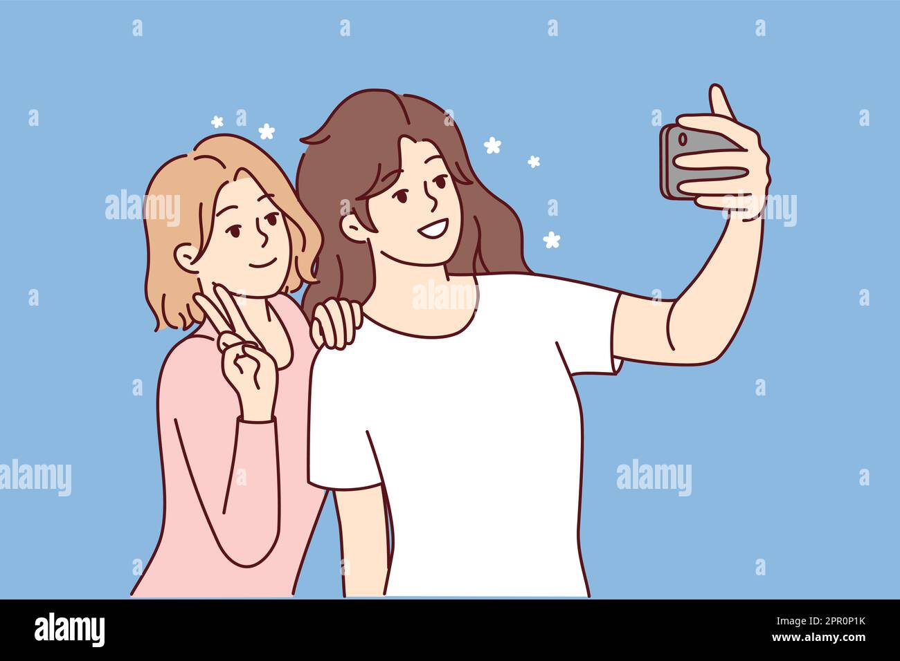 Le ragazze sorridenti fanno selfie sullo smartphone Illustrazione Vettoriale