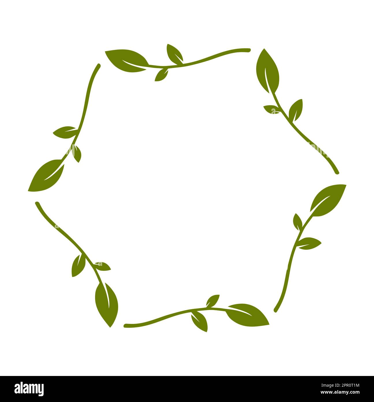 Semplice corona rotonda con rami di contorno. Bordo di foglie verdi. Elemento decorativo di design. Doodle cornice per l'invito logo Illustrazione Vettoriale