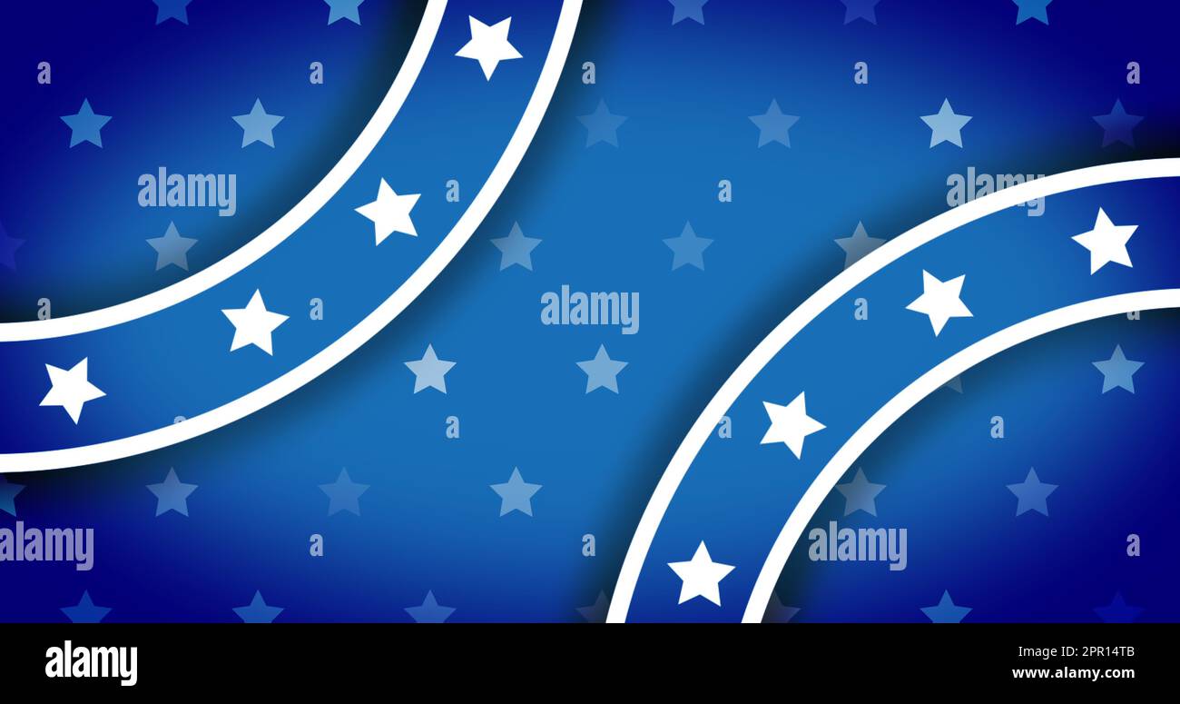 Composizione di stelle bianche e linee su sfondo blu Foto Stock