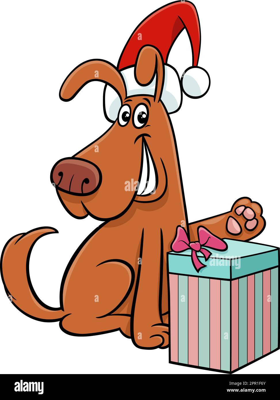 Divertente cane cartone animato con presente sul tempo di Natale Illustrazione Vettoriale