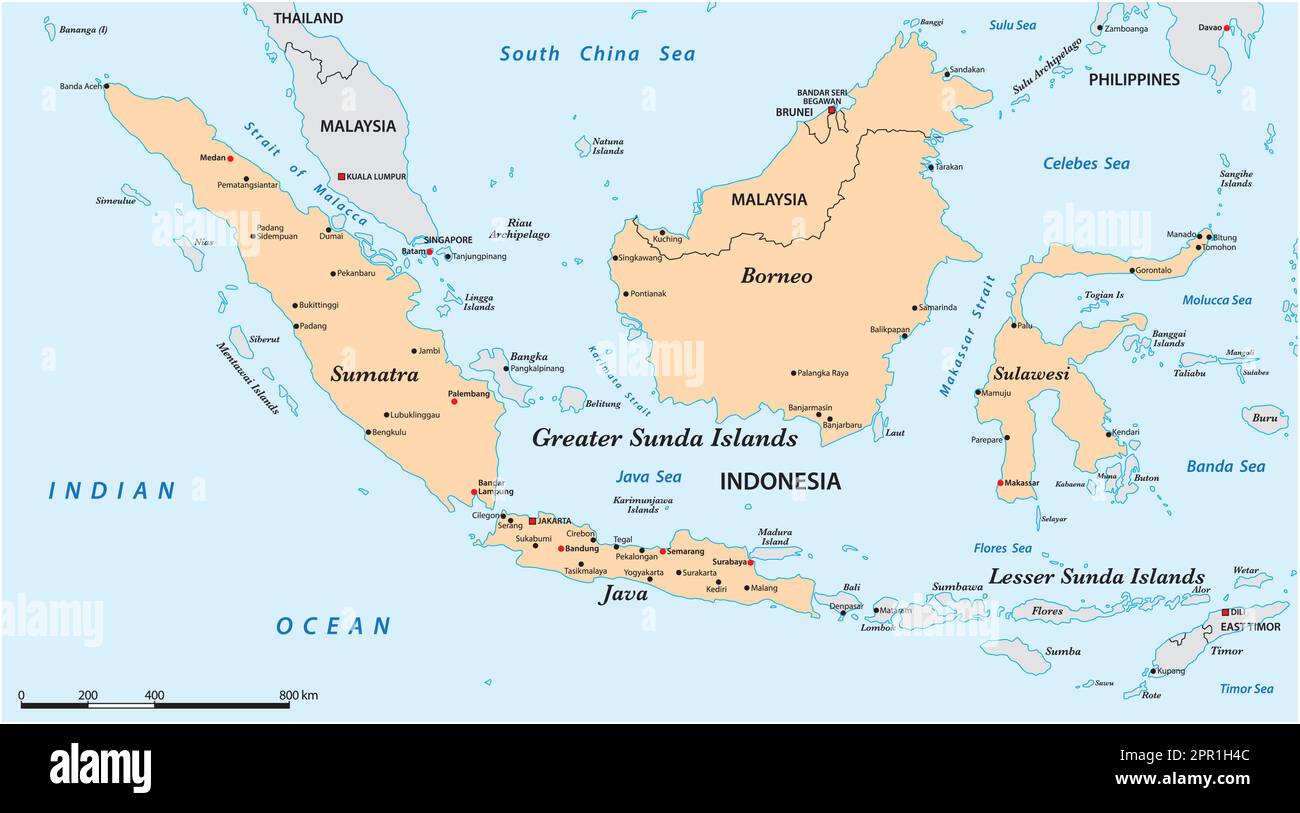 Mappa delle Isole della Grande Sunda nell'Arcipelago Malese Illustrazione Vettoriale