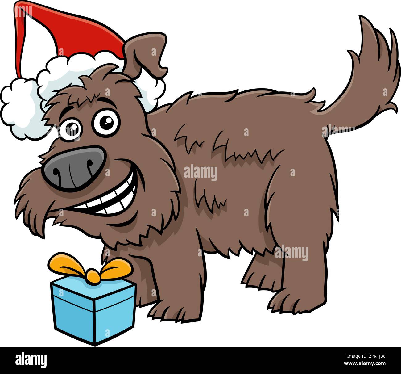 Divertente cane cartone animato con regalo il tempo di Natale Illustrazione Vettoriale