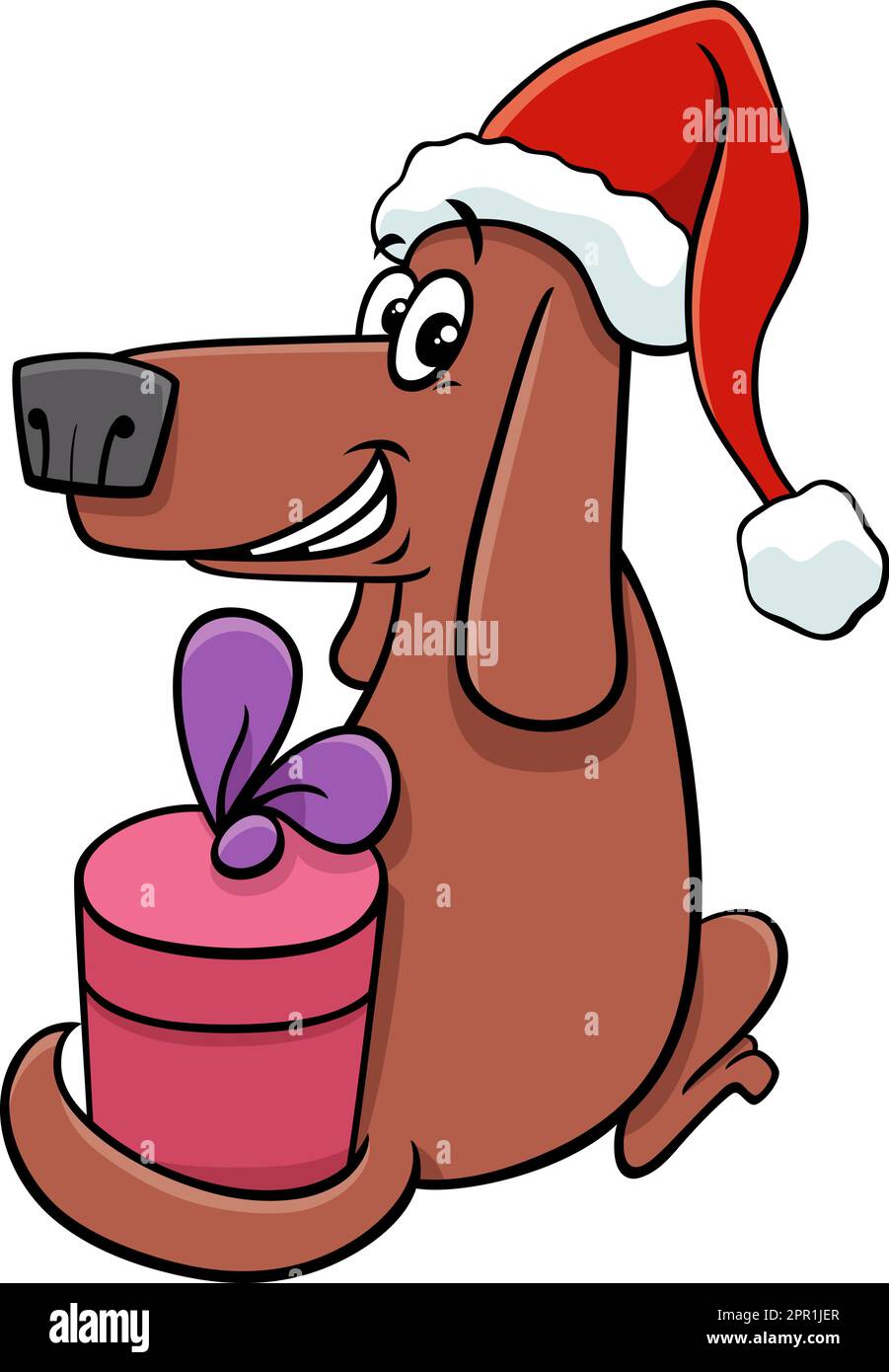 Divertente cane cartone animato con regalo il tempo di Natale Illustrazione Vettoriale