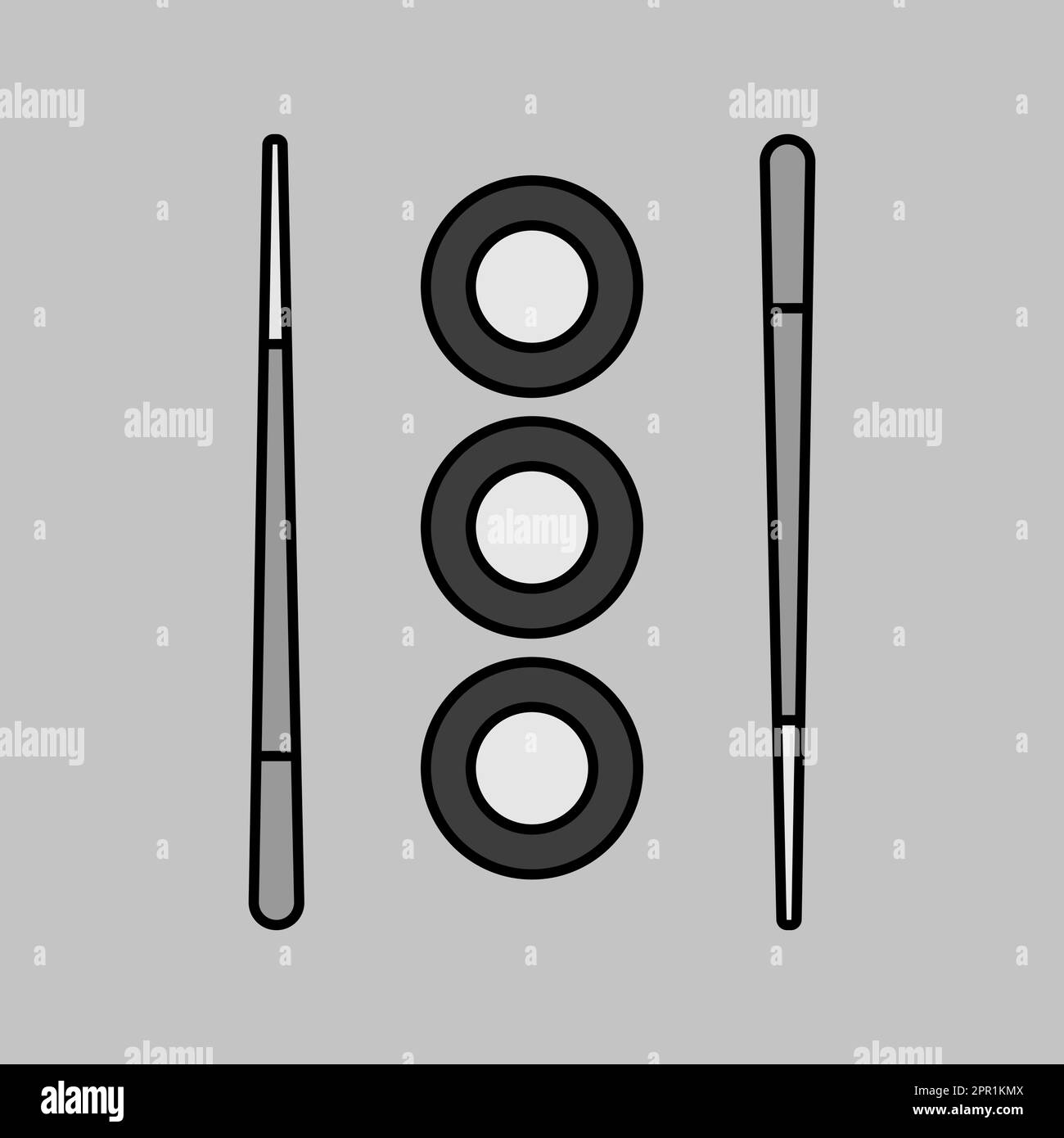 Icona sushi roll con chopsticks vettoriale in scala di grigi Illustrazione Vettoriale