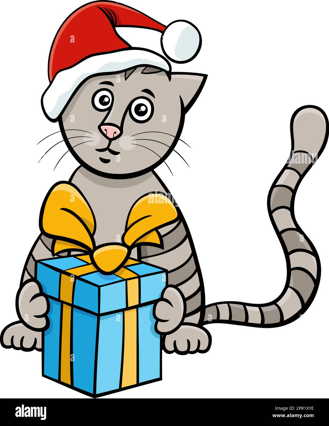 Cartone animato gatto o gattino con regalo a Natale Illustrazione Vettoriale