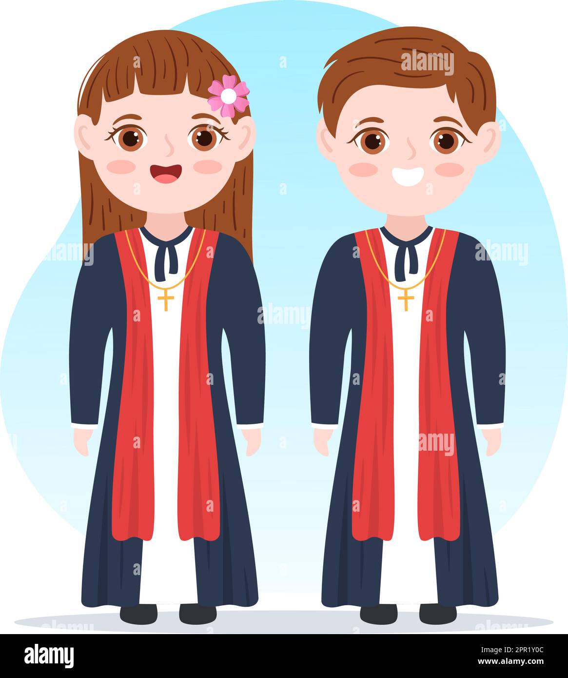 Pastore luterano o leader religioso cristiano protestante che investe in Cartoon piano disegnato a mano modello Illustrazione Illustrazione Vettoriale