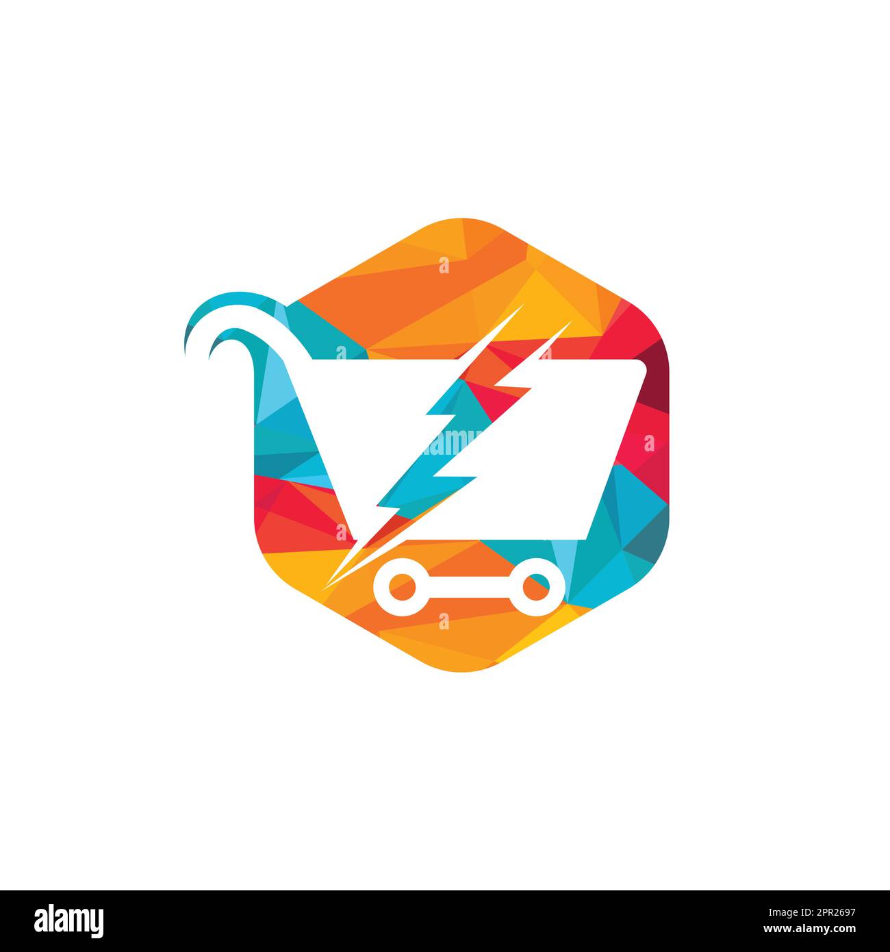 Fast Shopping Vector logo design. Carrello con icona logo flash. Illustrazione Vettoriale