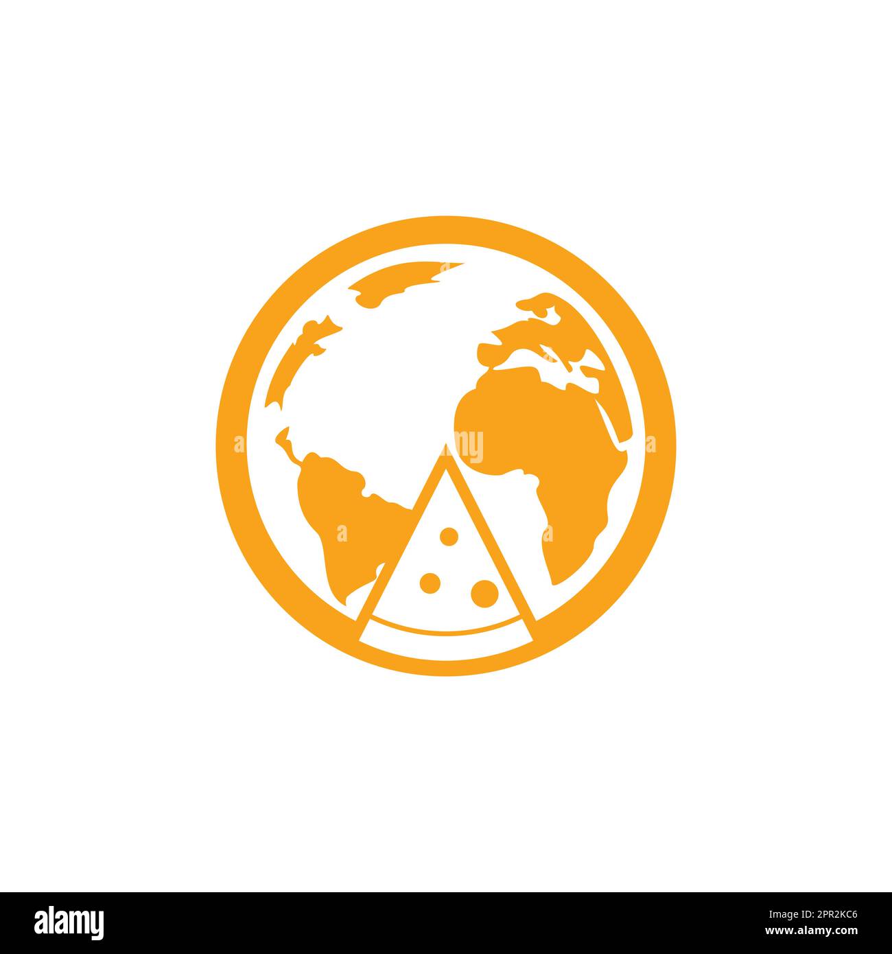 Disegno del logo vettoriale di Pizza Planet. Modello esclusivo di design del logotipo pizzeria. Illustrazione Vettoriale