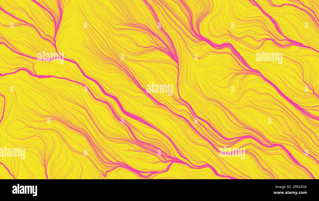 Sfondo giallo concetto astratto. Design d'arte digitale. Sfondo a righe moderne. Strisce ondulate colore rosa e giallo su texture brillante. Foto Stock