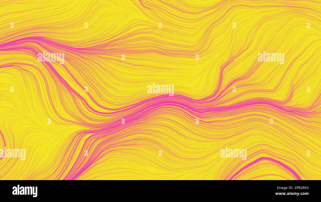 Sfondo giallo concetto astratto. Design d'arte digitale. Sfondo a righe moderne. Strisce ondulate colore rosa e giallo su texture brillante. Foto Stock