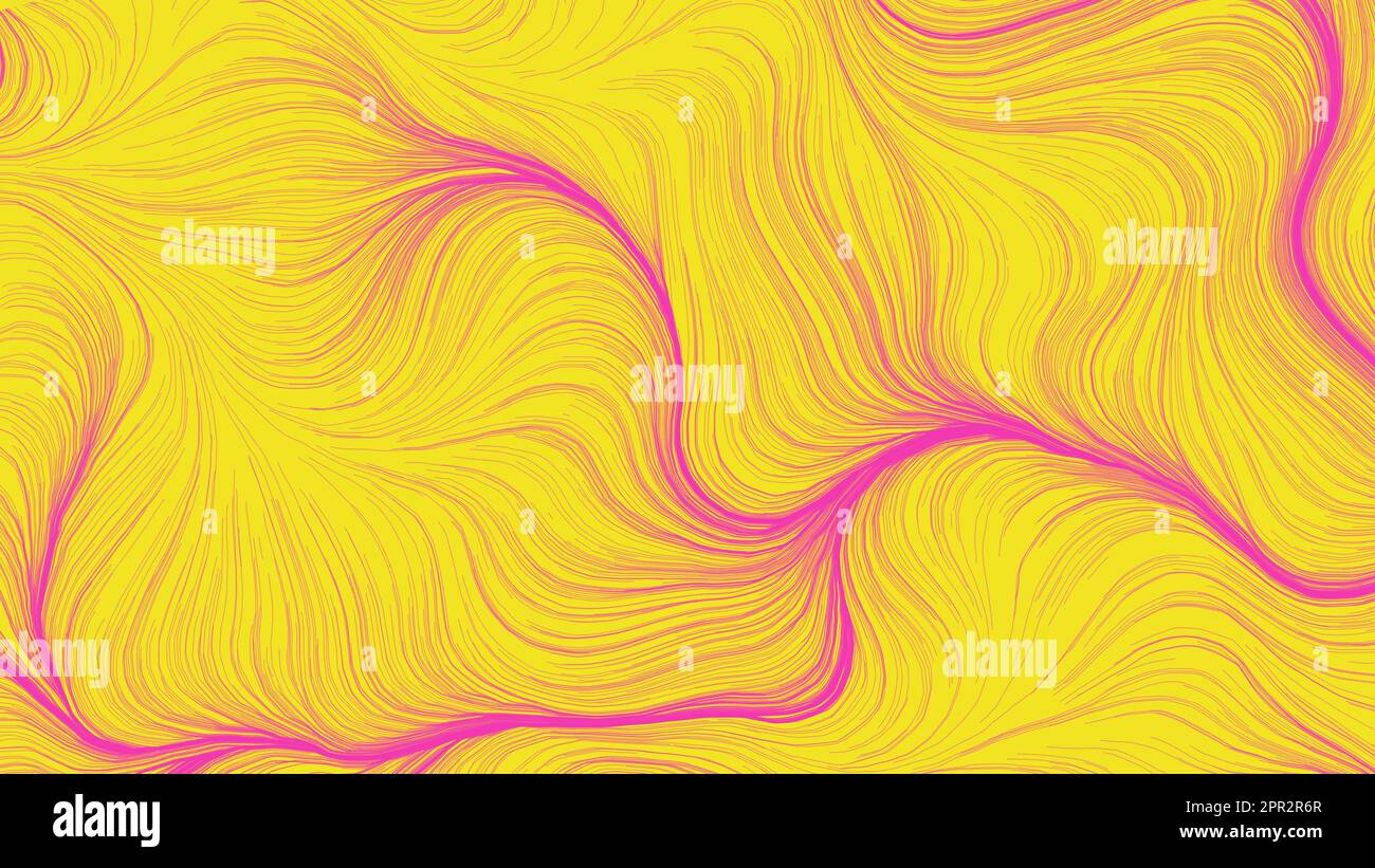 Sfondo giallo concetto astratto. Design d'arte digitale. Sfondo a righe moderne. Strisce ondulate colore rosa e giallo su texture brillante. Foto Stock