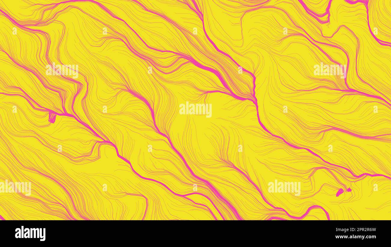 Sfondo giallo concetto astratto. Design d'arte digitale. Sfondo a righe moderne. Strisce ondulate colore rosa e giallo su texture brillante. Foto Stock