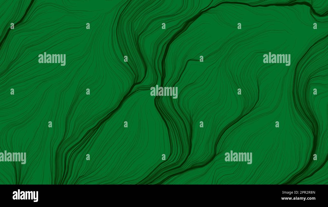 Sfondo concettuale astratto verde scuro. Sfondo a righe moderne. Strisce ondulate color oliva su texture scura. Raggi luminosi al neon Foto Stock