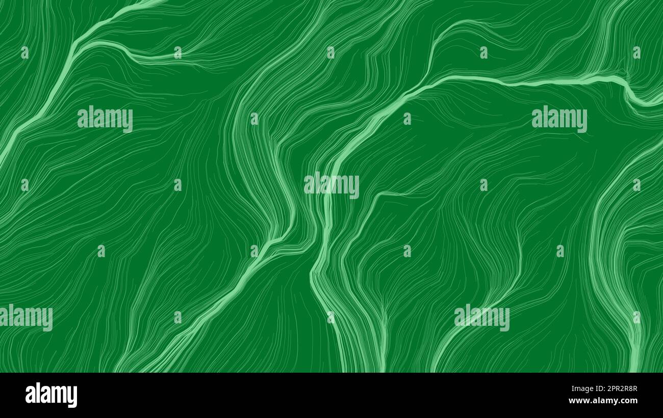 Sfondo concettuale astratto verde scuro. Sfondo a righe moderne. Strisce ondulate color oliva su texture scura. Raggi luminosi al neon Foto Stock