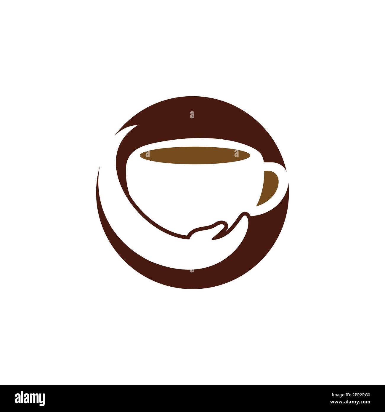 Logo vettoriale per la cura del caffè. Tazza da caffè e design icona a mano. Illustrazione Vettoriale