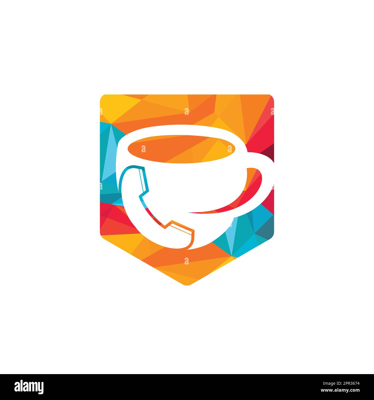 Logo vettoriale chiamata caffè. Icona del ricevitore e della tazza. Illustrazione Vettoriale